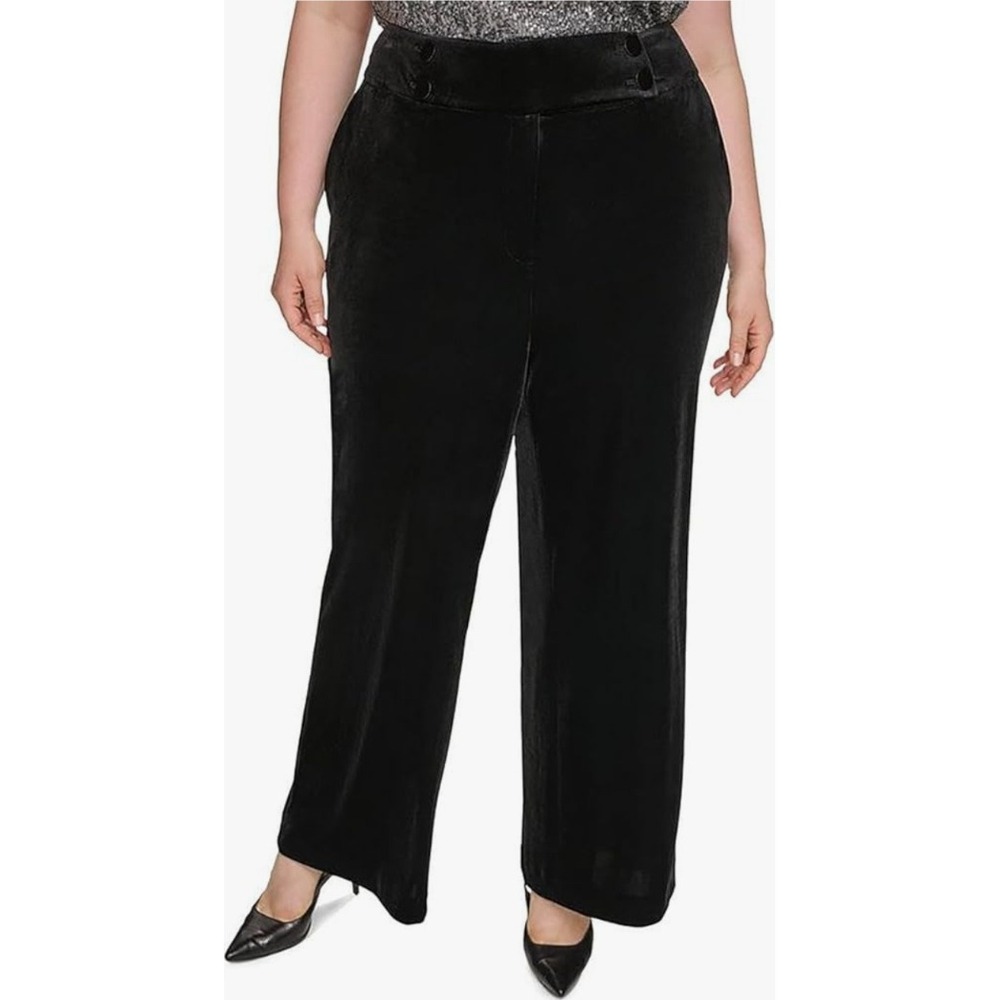 Calvin Klein Whitney Black Velvet Wide Leg Pants Plus Size 18W High Rise NWT